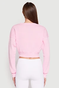Womens V Neck Cropped Sweatshirt, Pink, Size L