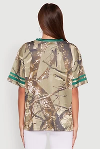Womens V-Neck Hunter Camo 23 Graphic Jersey, Green,