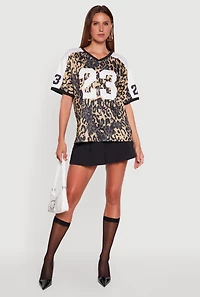 Womens V-Neck Boston 23 Graphic Leopard Print Jersey, Multi, Size S