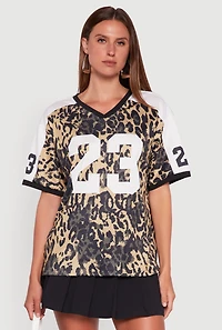 Womens V-Neck Boston 23 Graphic Leopard Print Jersey, Multi, Size S