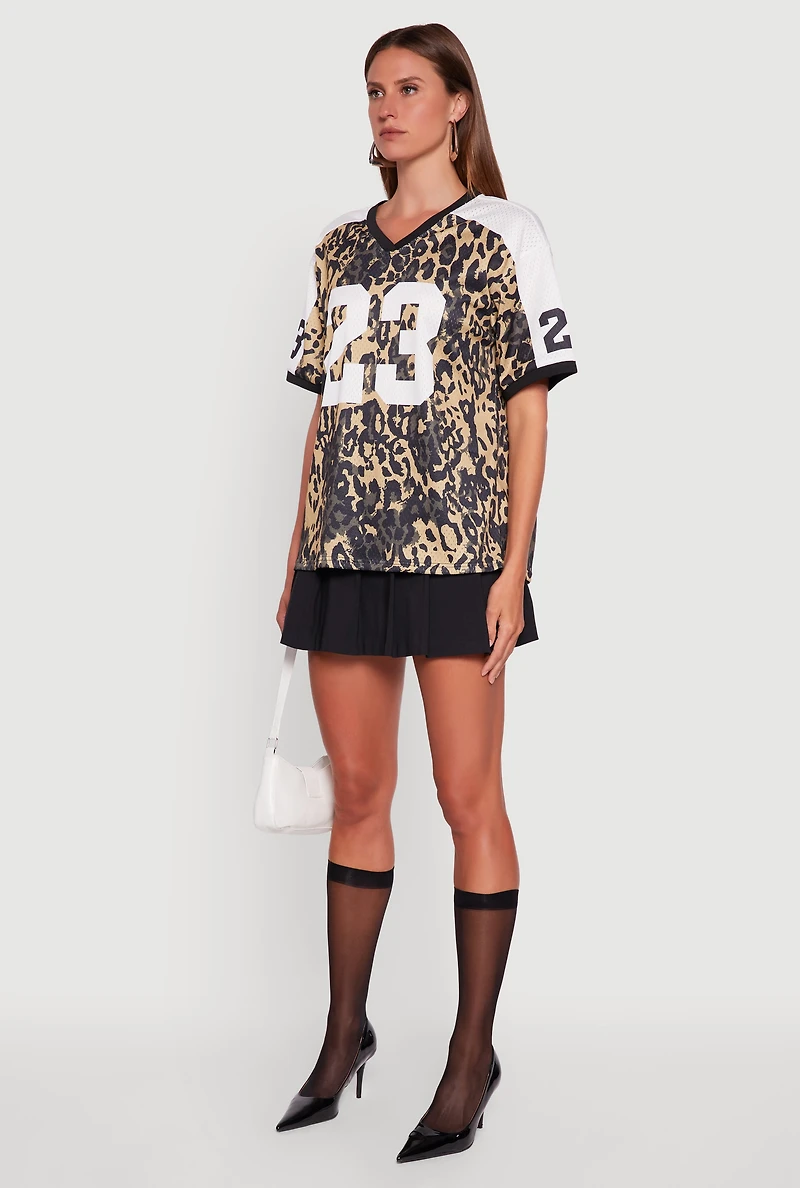 Womens V-Neck Boston 23 Graphic Leopard Print Jersey, Multi, Size S