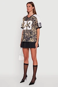 Womens V-Neck Boston 23 Graphic Leopard Print Jersey, Multi, Size S
