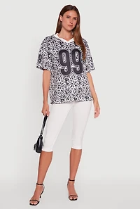 Womens V-Neck Patterned 99 Graphic Print Jersey, Multi,