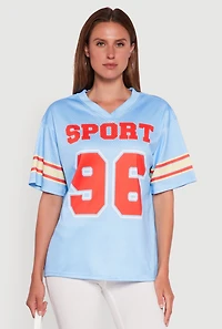 Womens V-Neck Sport 96 Graphic Print Jersey, Blue, Size M