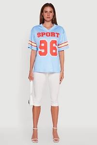 Womens V-Neck Sport 96 Graphic Print Jersey, Blue, Size M