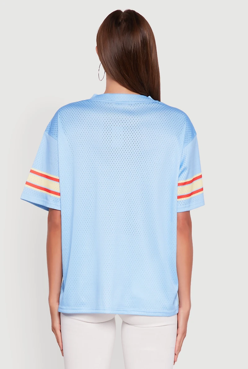 Womens V-Neck Sport 96 Graphic Print Jersey, Blue, Size M