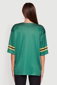 Womens V-Neck 92 Graphic Lace Detail Jersey, Green, Size S