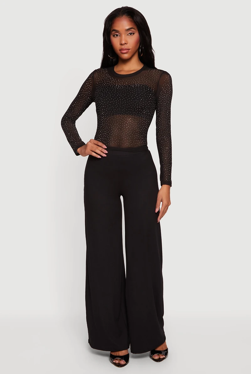 Rhinestone Mesh Long Sleeve Top