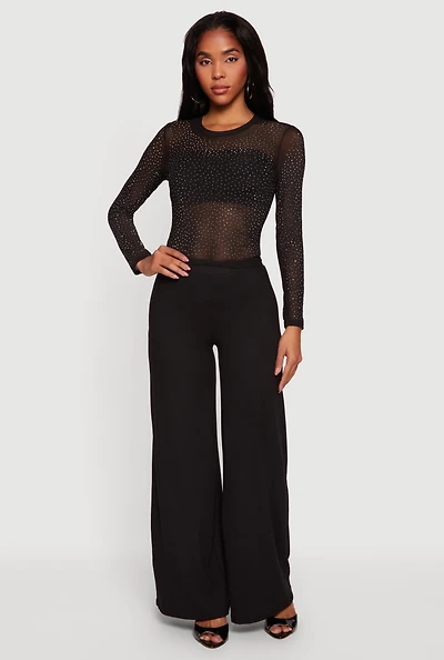Rhinestone Mesh Long Sleeve Top