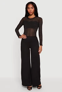 Rhinestone Mesh Long Sleeve Top