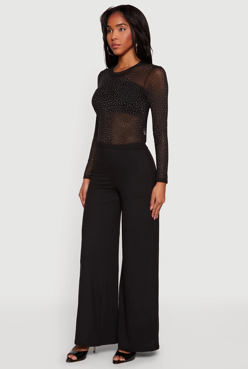 Rhinestone Mesh Long Sleeve Top