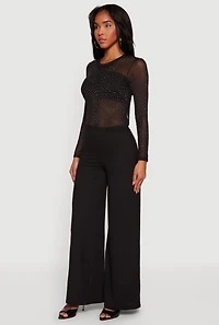 Rhinestone Mesh Long Sleeve Top