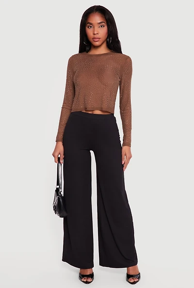 Rhinestone Mesh Long Sleeve Top