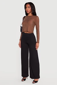 Rhinestone Mesh Long Sleeve Top