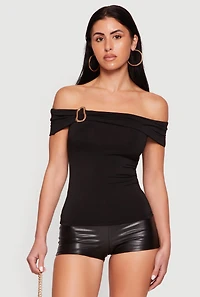 Metallic Detail Off The Shoulder Top