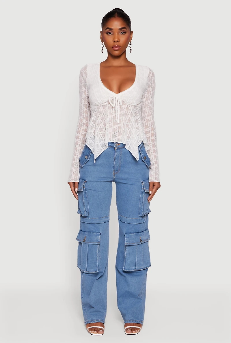 Almost Famous Floral Lace Handkerchief Hem Blouse