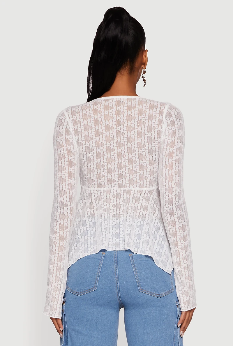 Almost Famous Floral Lace Handkerchief Hem Blouse