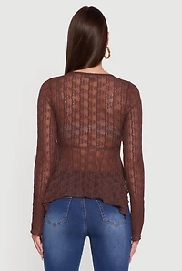 Womens Almost Famous Floral Lace Handkerchief Hem Blouse, Brown, Size M