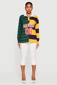Color Blocked Stripe Destination Graphic Polo Tee