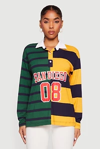 Color Blocked Stripe Destination Graphic Polo Tee