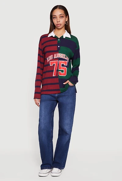Color Blocked Stripe Destination Graphic Polo Tee