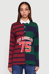 Color Blocked Stripe Destination Graphic Polo Tee