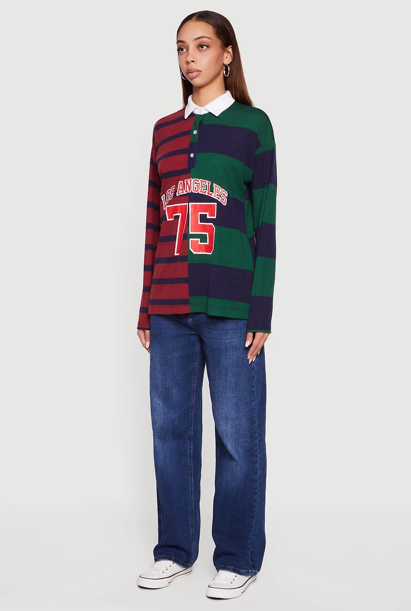 Color Blocked Stripe Destination Graphic Polo Tee