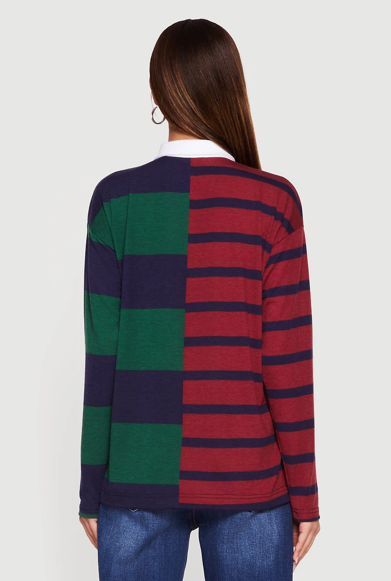 Color Blocked Stripe Destination Graphic Polo Tee