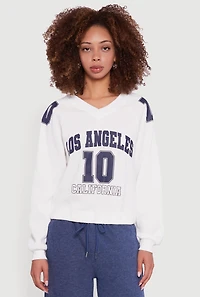 Womens Almost Famous Elastic Hem Cropped Graphic Sweatshirt, White, Size XL