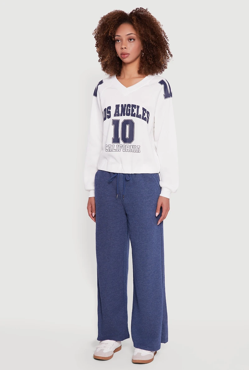 Womens Almost Famous Elastic Hem Cropped Graphic Sweatshirt, White, Size XL