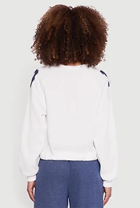 Womens Almost Famous Elastic Hem Cropped Graphic Sweatshirt, White, Size XL
