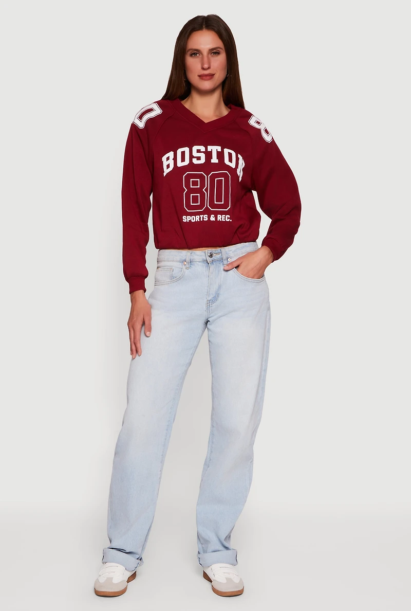 Womens Almost Famous Elastic Hem Cropped Graphic Sweatshirt, Burgundy, Size XL