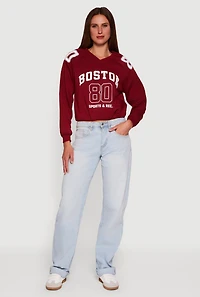 Womens Almost Famous Elastic Hem Cropped Graphic Sweatshirt, Burgundy, Size XL