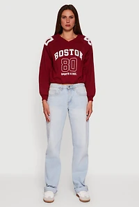 Womens Almost Famous Elastic Hem Cropped Graphic Sweatshirt,