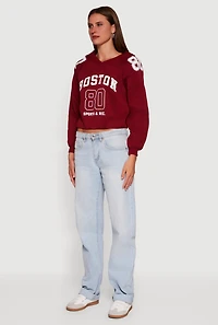 Womens Almost Famous Elastic Hem Cropped Graphic Sweatshirt, Burgundy, Size XL