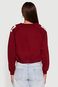 Womens Almost Famous Elastic Hem Cropped Graphic Sweatshirt, Burgundy, Size XL