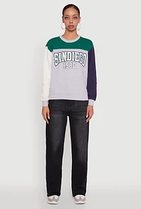 Madden Girl Color Blocked Graphic Crew Neck Sweatshirt