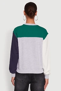 Madden Girl Color Blocked Graphic Crew Neck Sweatshirt