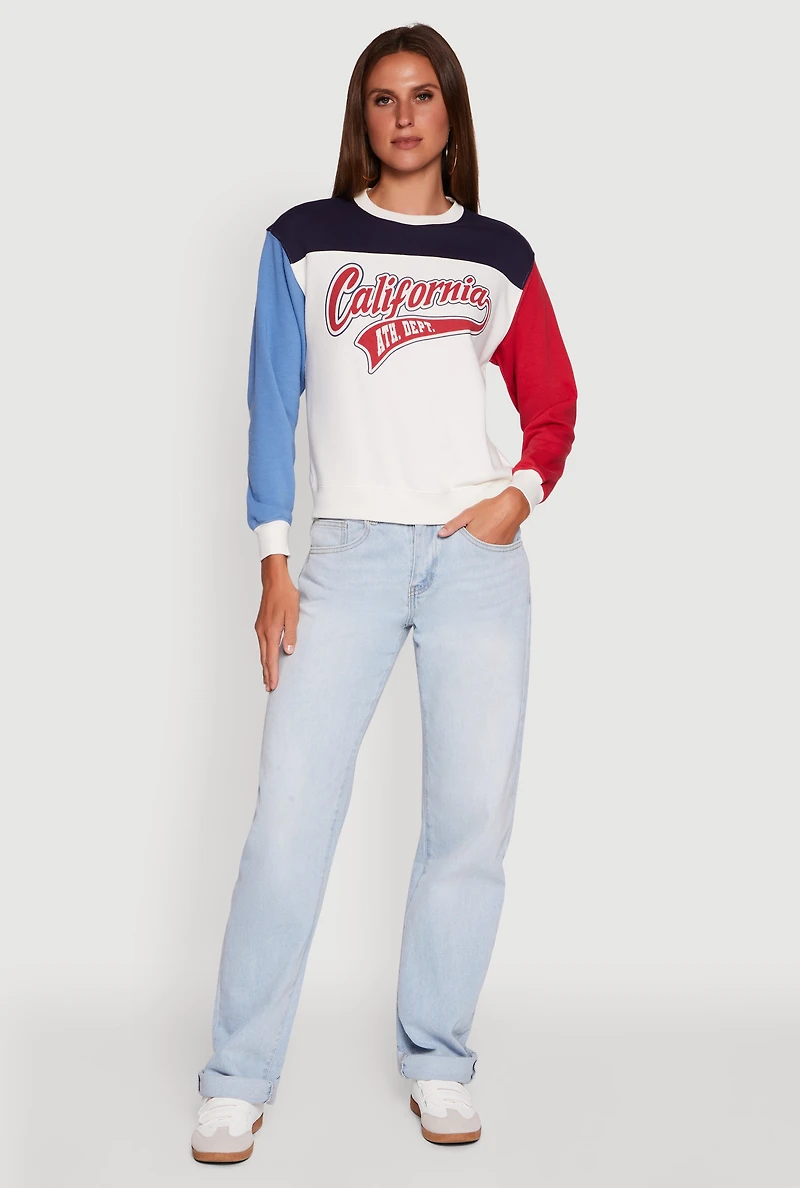 Madden Girl Color Blocked Graphic Crew Neck Sweatshirt