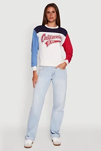 Madden Girl Color Blocked Graphic Crew Neck Sweatshirt