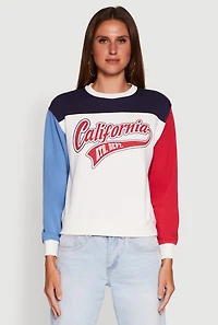 Womens Madden Girl Color Blocked Graphic Crew Neck Sweatshirt, Multi,