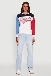Womens Madden Girl Color Blocked Graphic Crew Neck Sweatshirt, Multi,