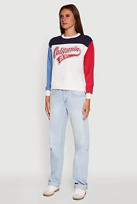 Womens Madden Girl Color Blocked Graphic Crew Neck Sweatshirt, Multi,