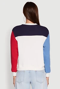 Womens Madden Girl Color Blocked Graphic Crew Neck Sweatshirt, Multi,