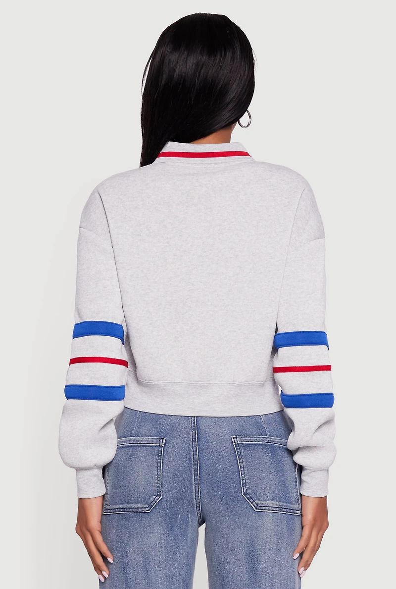 Cropped Color Block Polo Collar Sweatshirt
