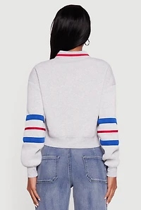 Cropped Color Block Polo Collar Sweatshirt