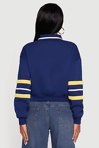 Cropped Color Block Polo Collar Sweatshirt