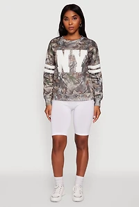 Womens Hunter Camo NY Graphic Varsity Stripe Sweatshirt, Multi, Size XL