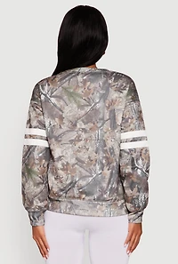Womens Hunter Camo NY Graphic Varsity Stripe Sweatshirt, Multi, Size XL