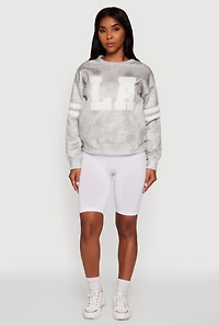 Womens Hunter Camo NY Graphic Varsity Stripe Sweatshirt, Grey, Size L